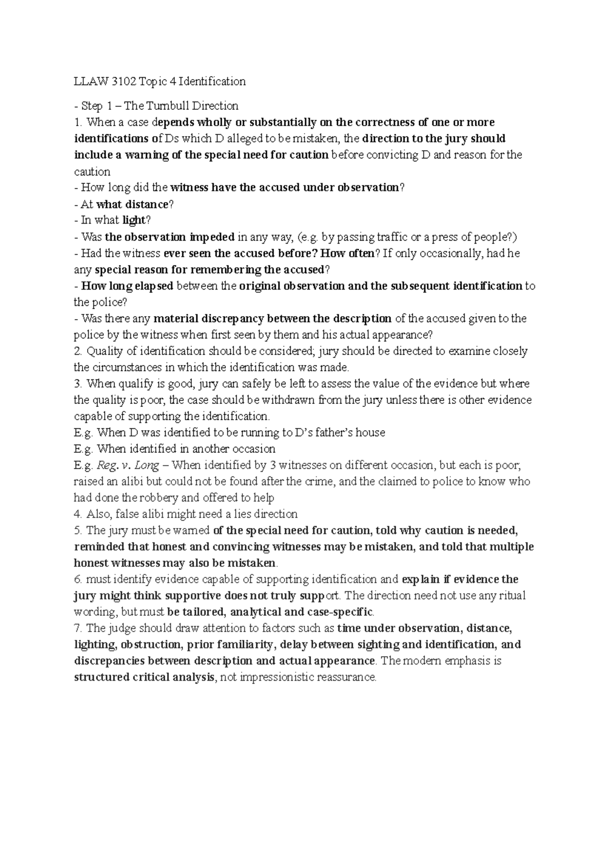 LLAW 3102 Topic 4: The Turnbull Direction on Identification Evidence ...