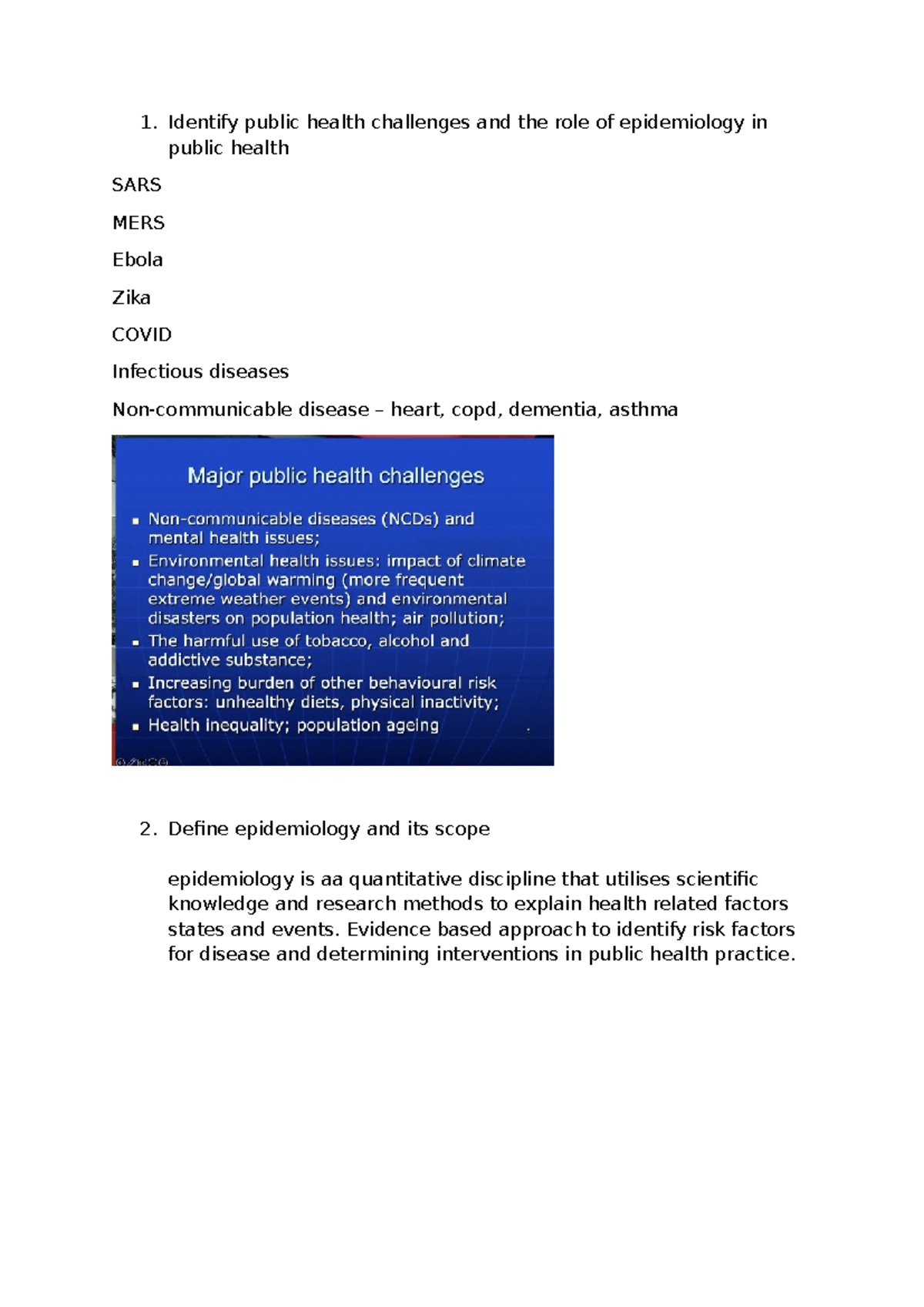 Identify public health challenges and the role of epidemiology in ...