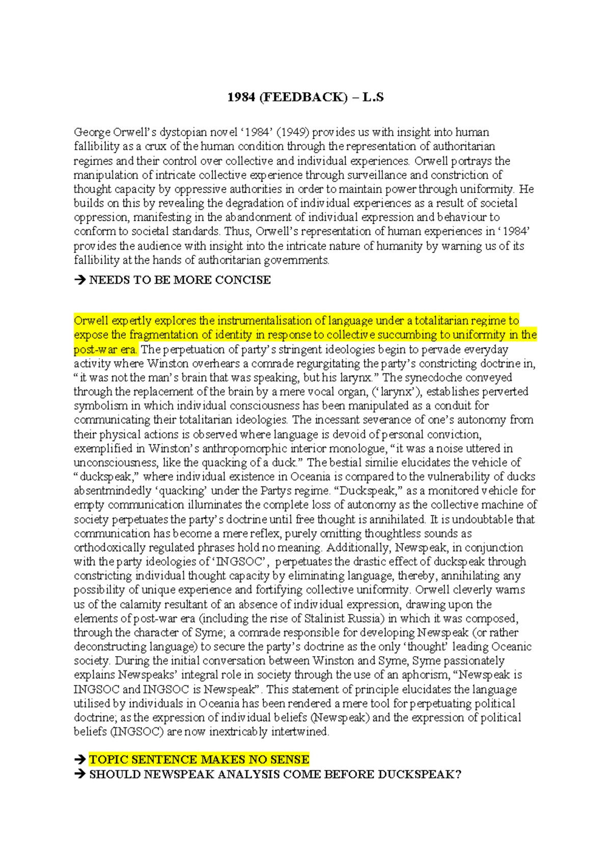 1984 (ENG 101) Analysis of Orwell's Dystopian Themes and Language - Studocu