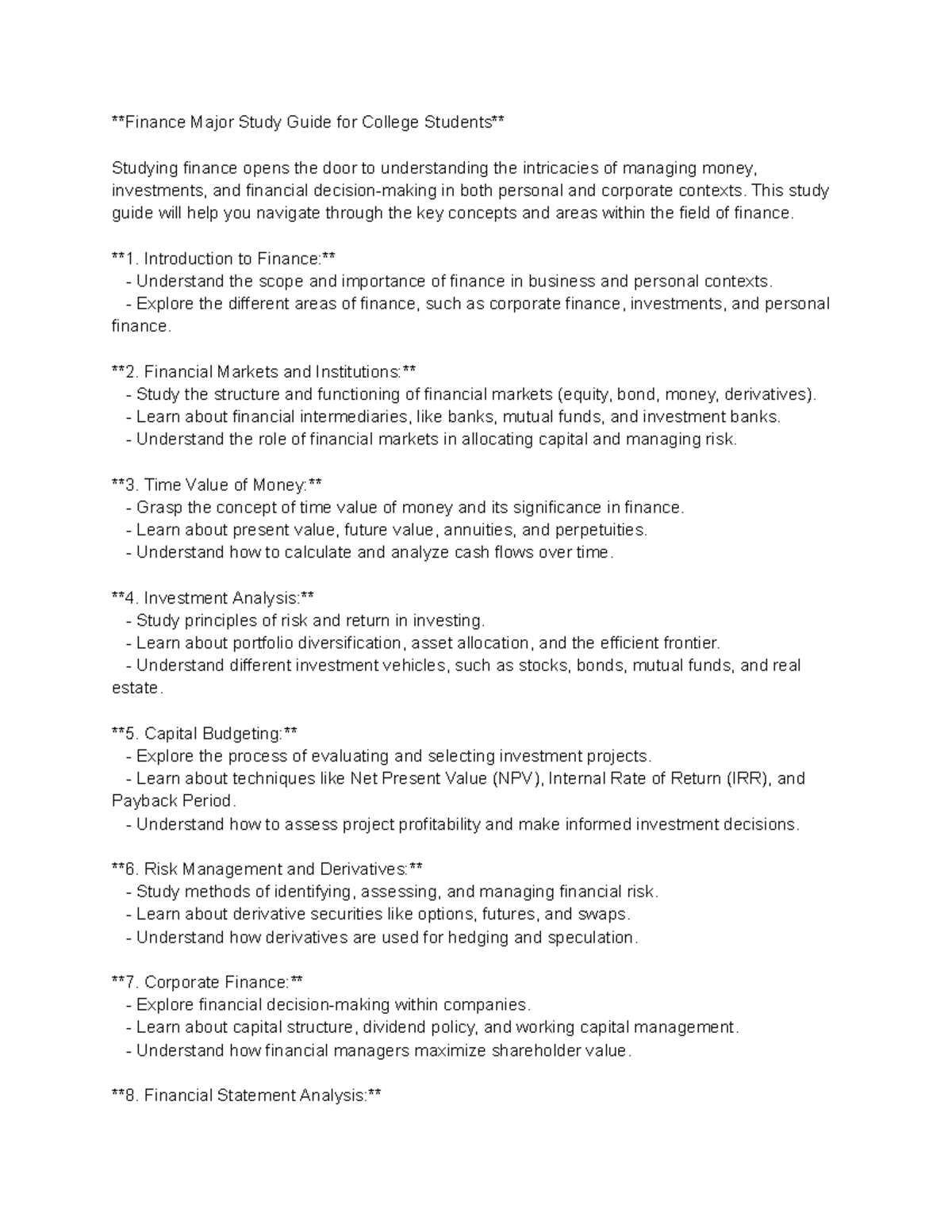 Finance Major Study Guide (FIN101): Key Concepts & Applications - Studocu
