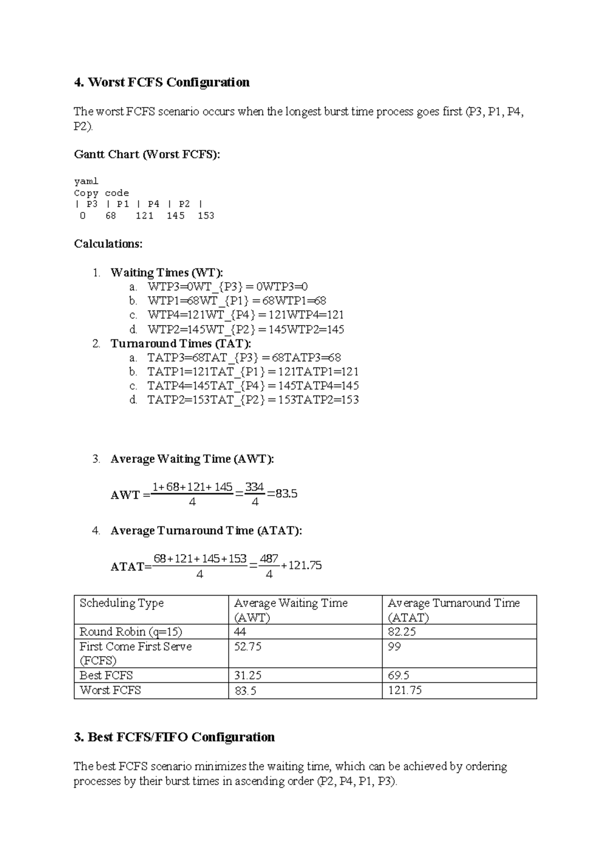 CS101: Worst FCFS Configuration Analysis and Calculations - Studocu