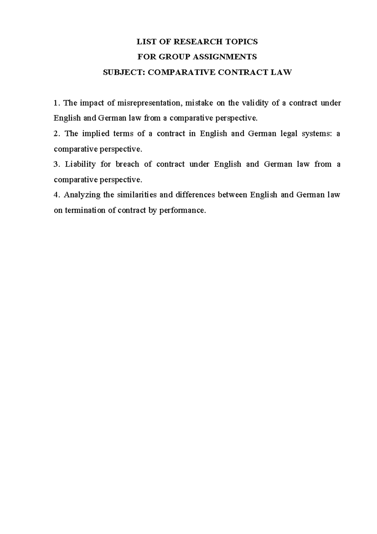 Group Assignment Topics. 4732CLC - LIST OF RESEARCH TOPICS FOR GROUP ...