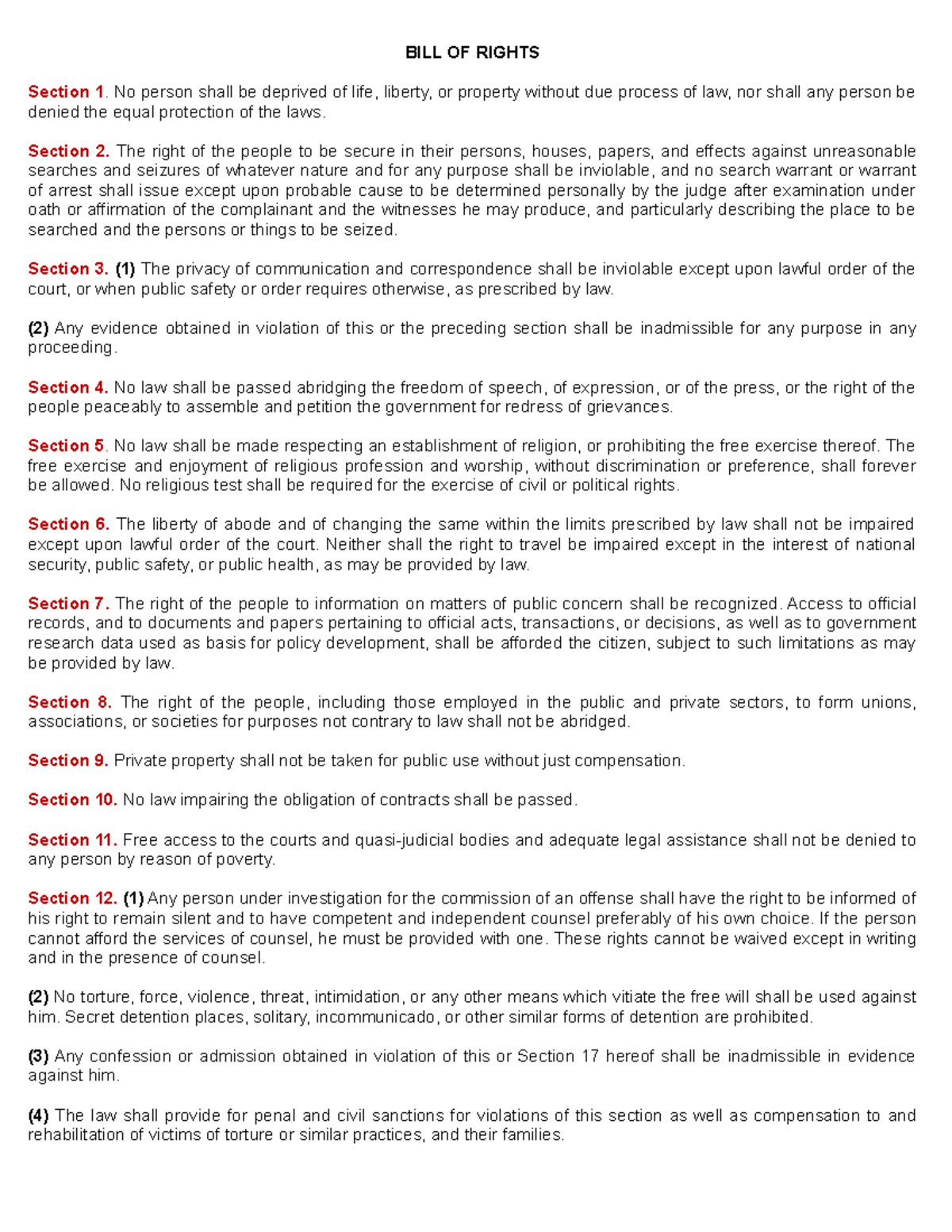 BILL OF RIGHTS - Comprehensive Reviewer Guide - Studocu