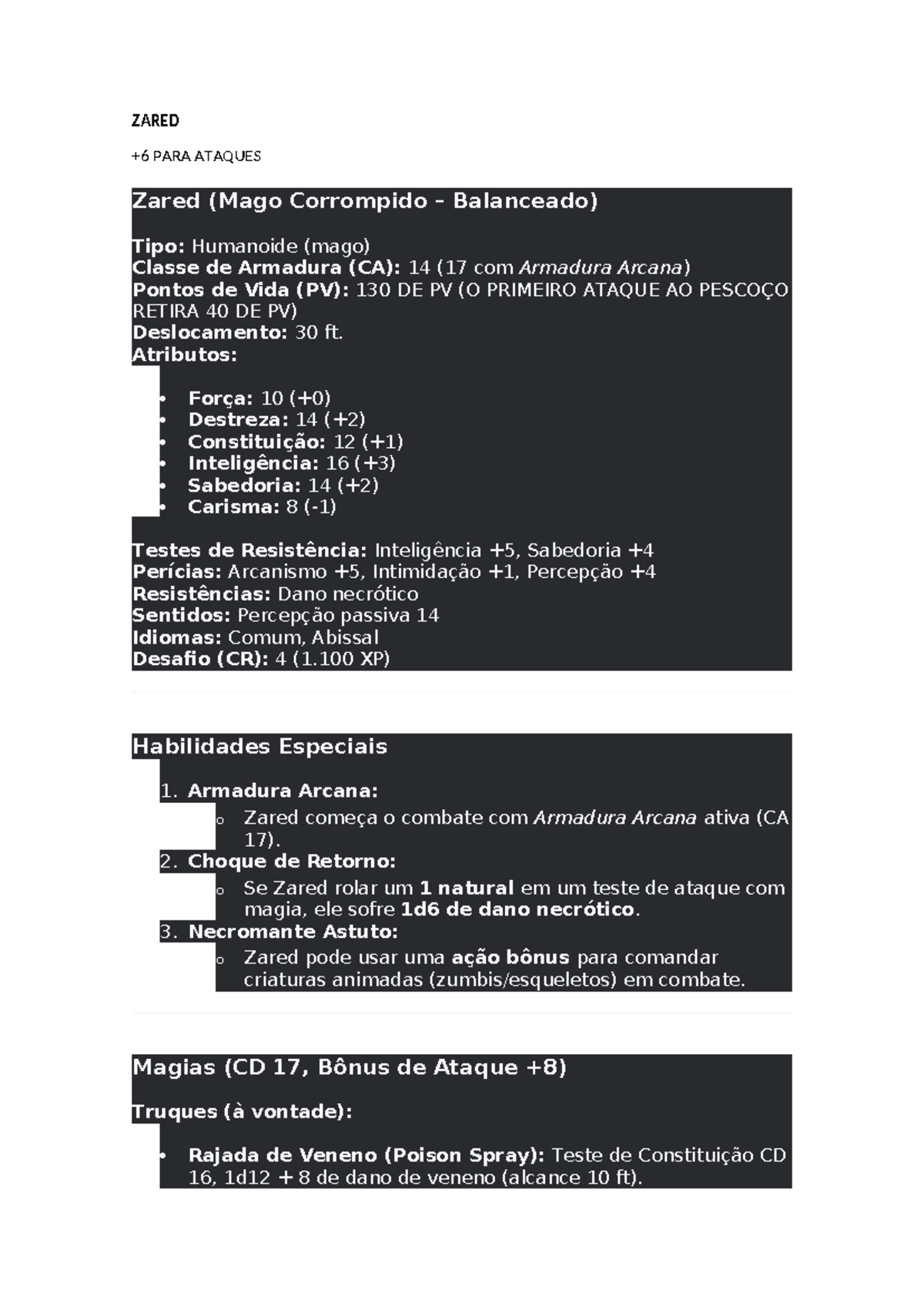 Zared - utvguoifg - ZARED +6 PARA ATAQUES Zared (Mago Corrompido ...