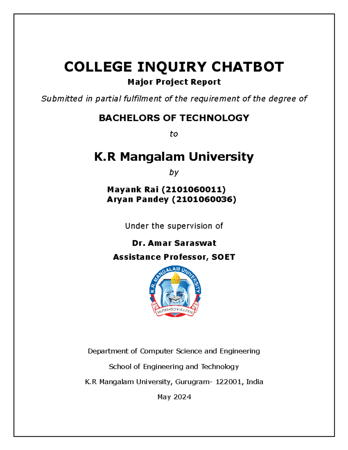 Final Report: Development of an AI Chatbot for College Websites - Studocu