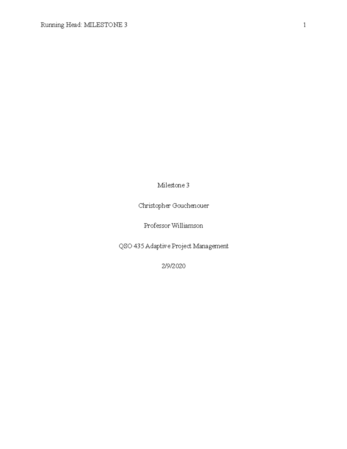 QSO 435 Adaptive Project Management Milestone 3 Summary - Studocu