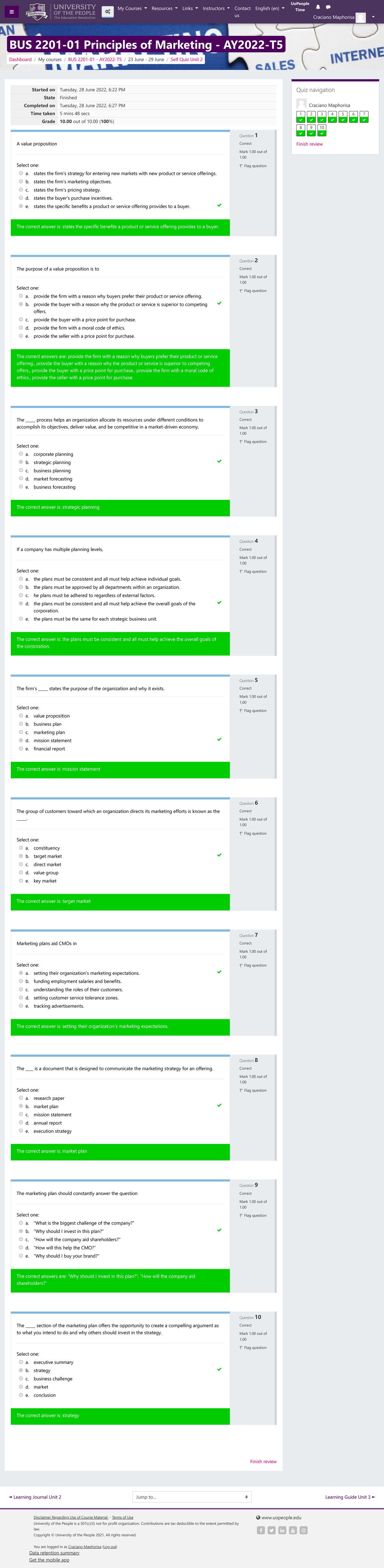 Self Quiz Review for BUS 2201-01 Principles of Marketing Unit 2 - Studocu