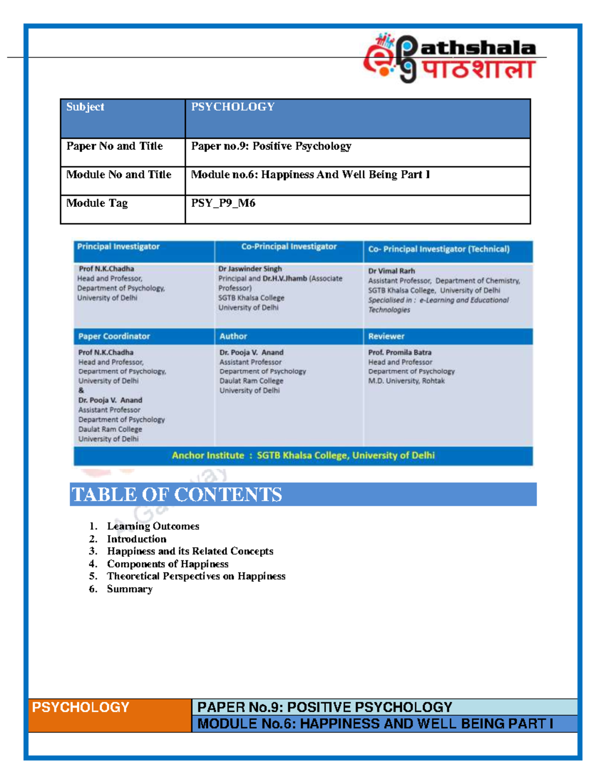 PSY_P9_M6: Positive Psychology - Happiness Notes Part I - Studocu