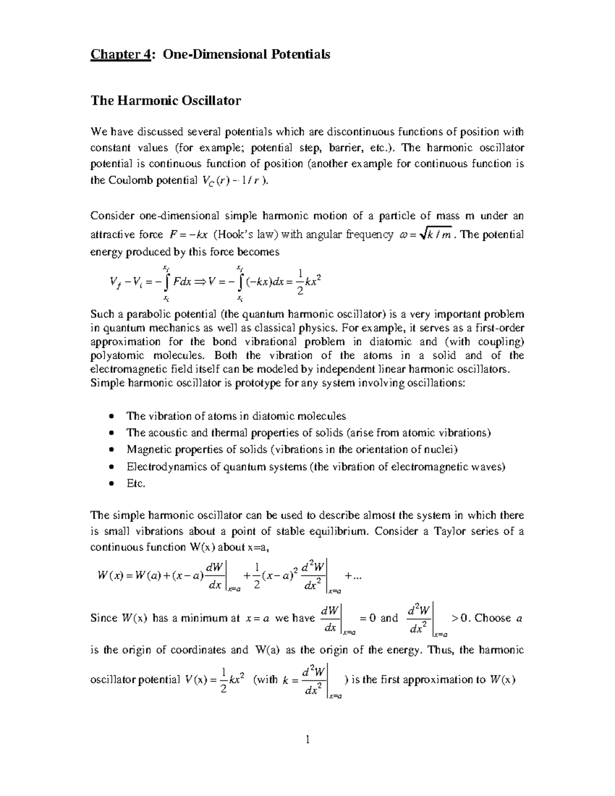 Chapter 4: The Harmonic Oscillator in Quantum Mechanics (Phys300) - Studocu