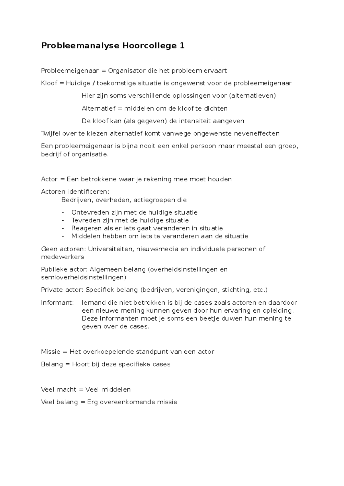 Probleemanalyse Hoorcollege 1: Identificatie van Actoren en Oplossingen ...
