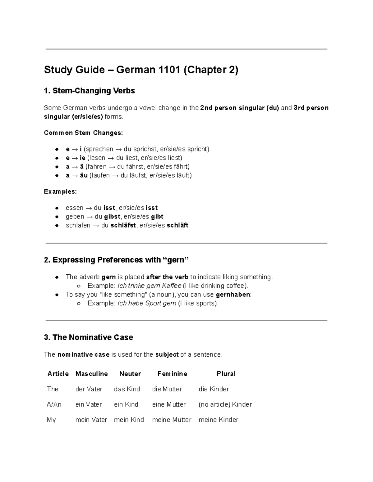 German 1101 - Chapter 2 Chat GPT Study Guide - Study Guide – German ...
