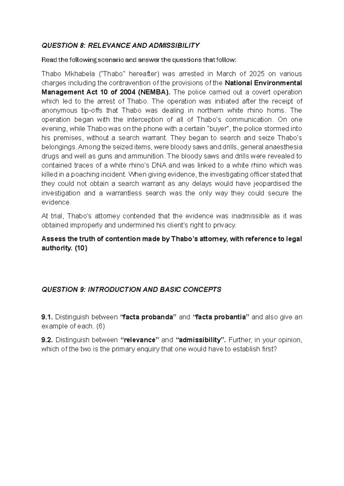 Evidence Practice Questions - Relevance & Admissibility Analysis - Studocu