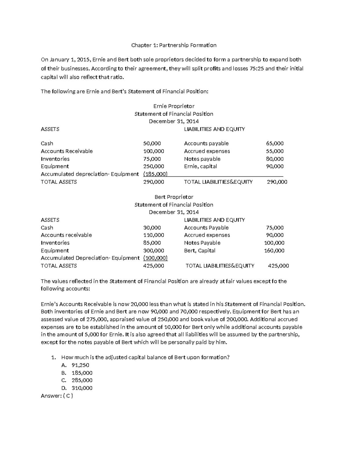 Partnership Formation (Course Code: ACC 101) - Chapter 1 Overview - Studocu