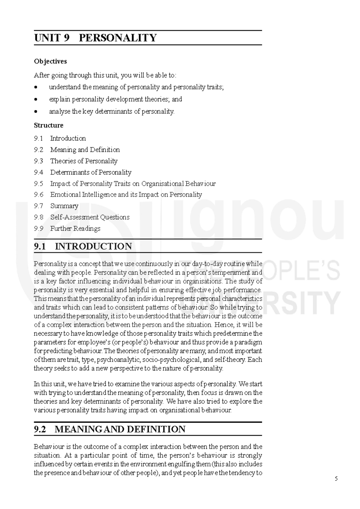 Unit 9: Personality - Key Theories and Determinants in Organizational ...