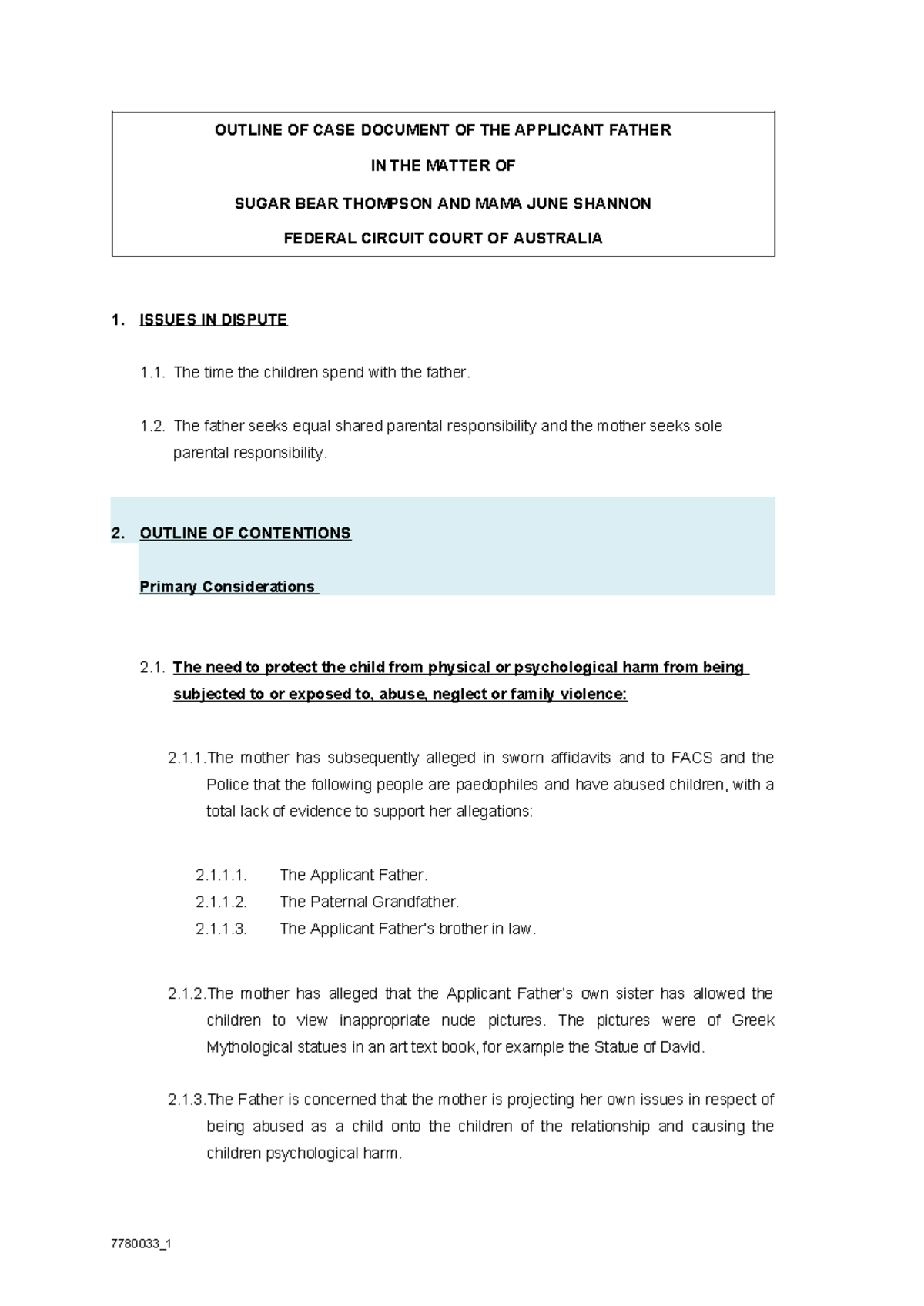 Case Outline: Family Violence and Parental Responsibility in F.C.C ...