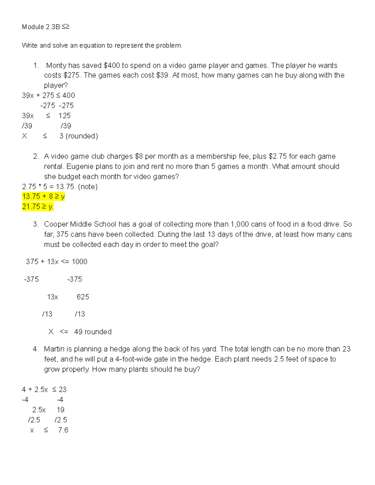 Module 2 - Linear Equations: Solving Real-World Problems - Studocu