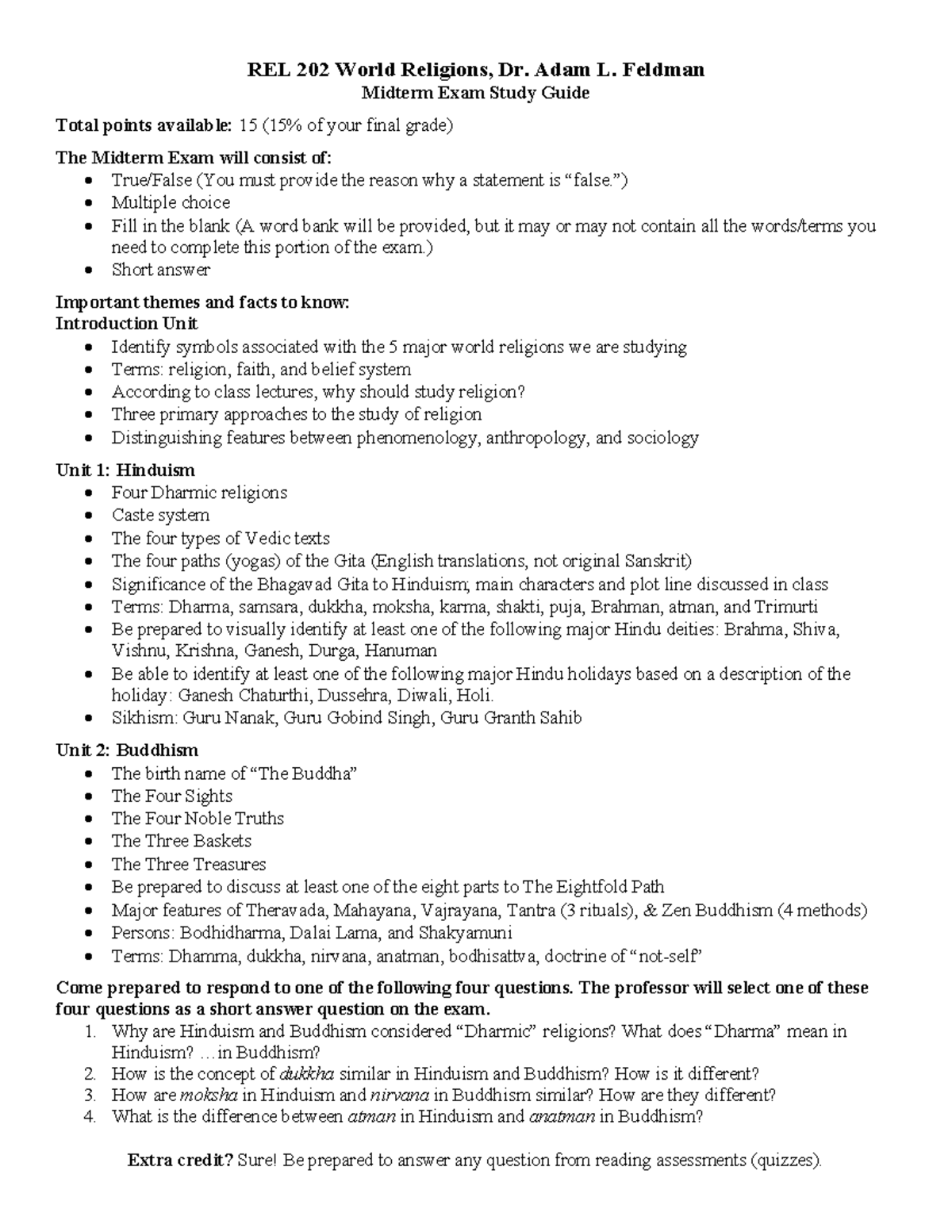 REL 202 Midterm Exam Study Guide: Key Concepts in World Religions - Studocu