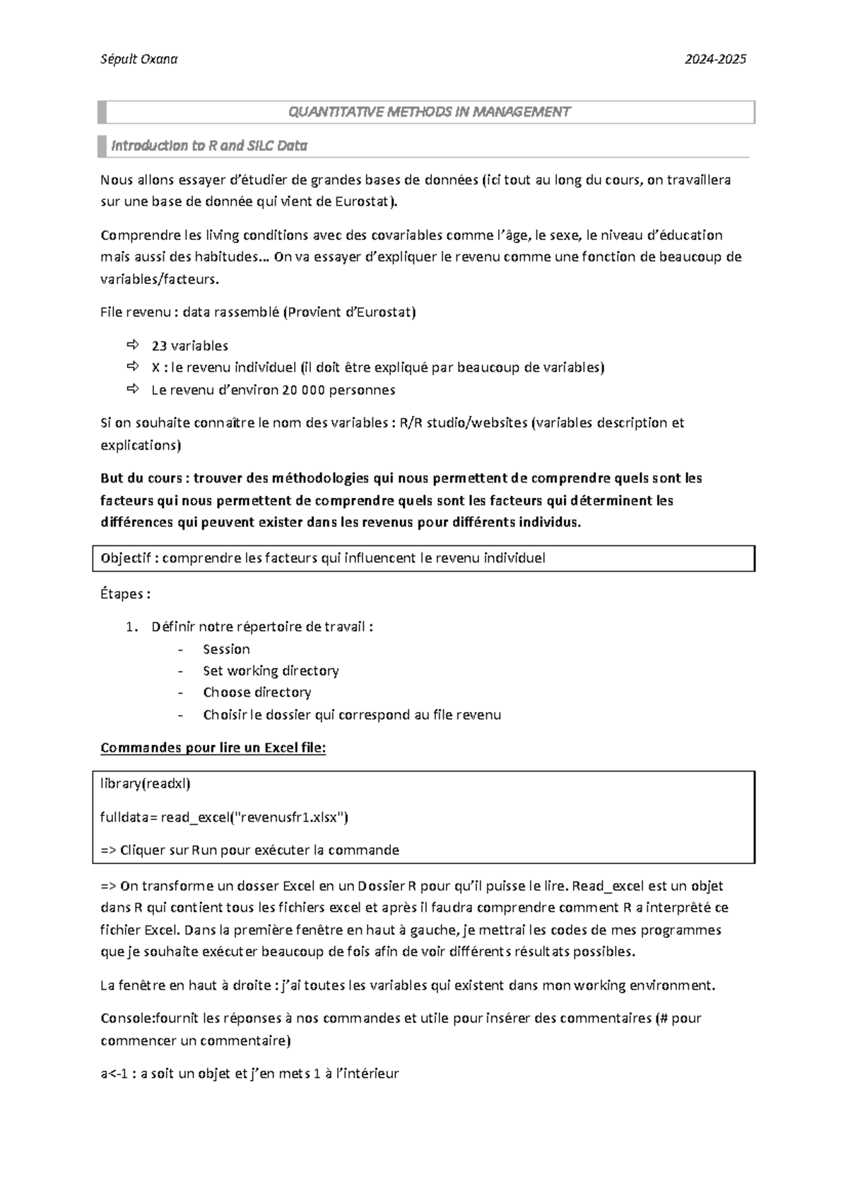 Quantitative Methods in Management (QM 101): Introduction to R & SILC ...
