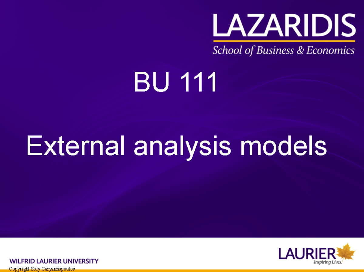 BU 111 Lecture Notes: External Analysis Models & Porter’s Framework ...
