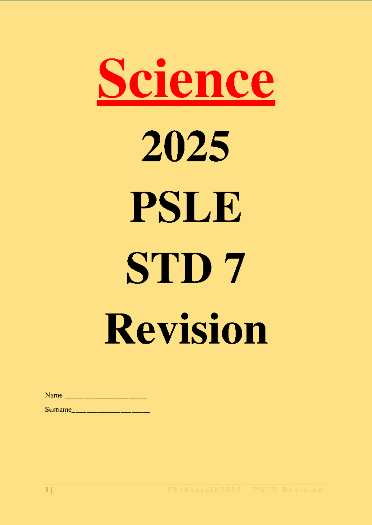 Chabaesele 2025 PSLE Science Std 7 Revision Notes - Studocu