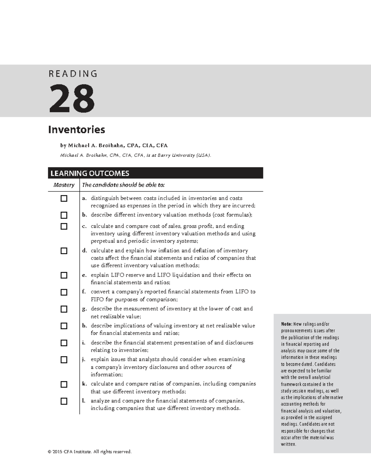 CFA L1 FRA: Reading 28 - Understanding Inventory Valuation Methods ...