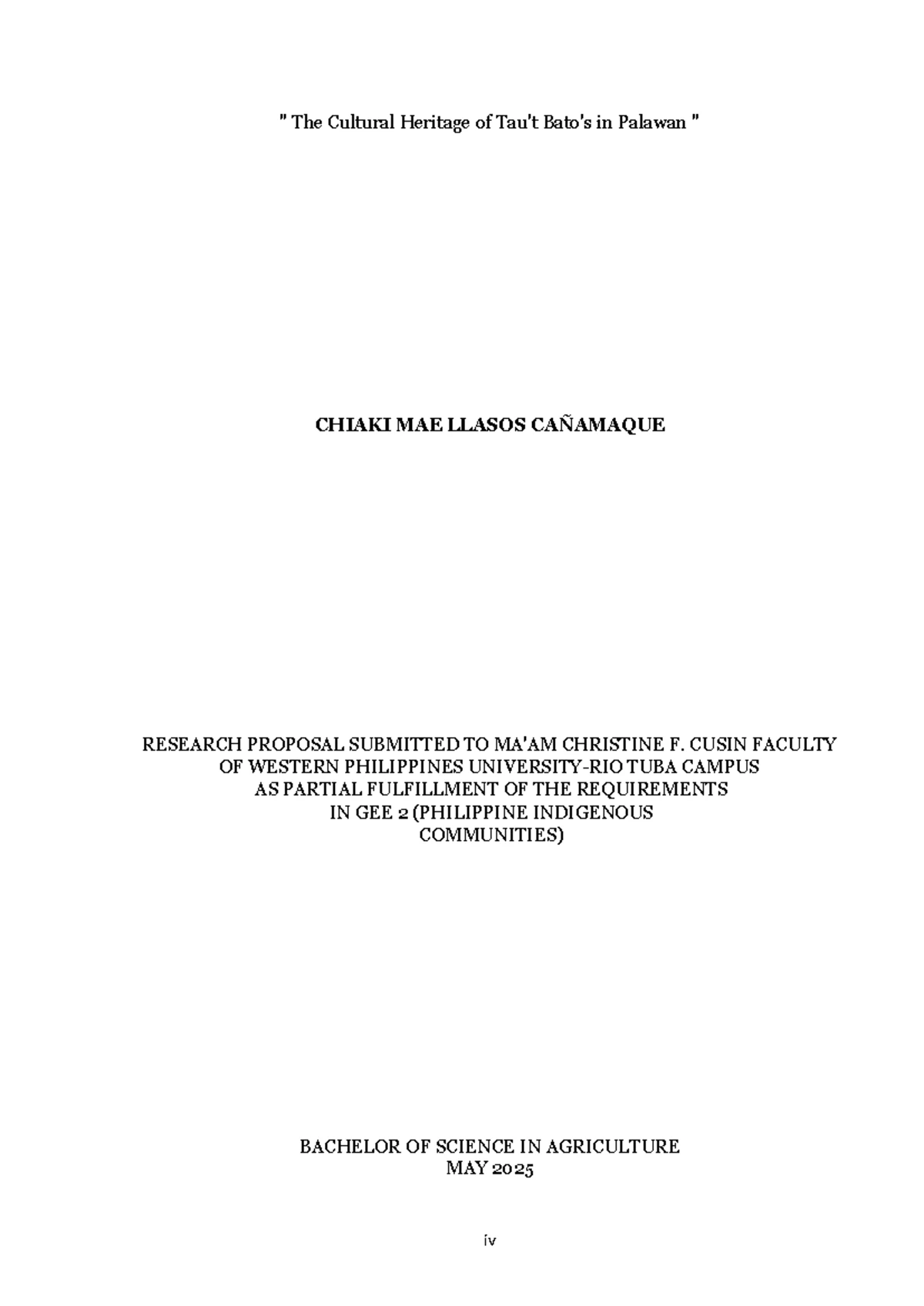 Research Proposal on the Tao't Bato Indigenous People (GEE 2) - Studocu