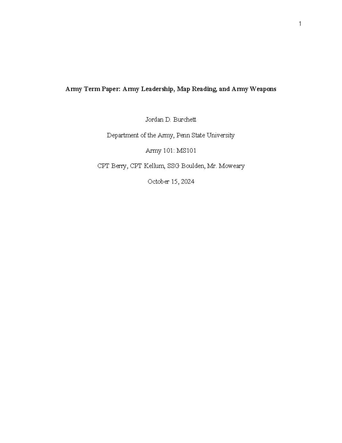 Army Term Paper - Summary of what is taught in the first half of the ...