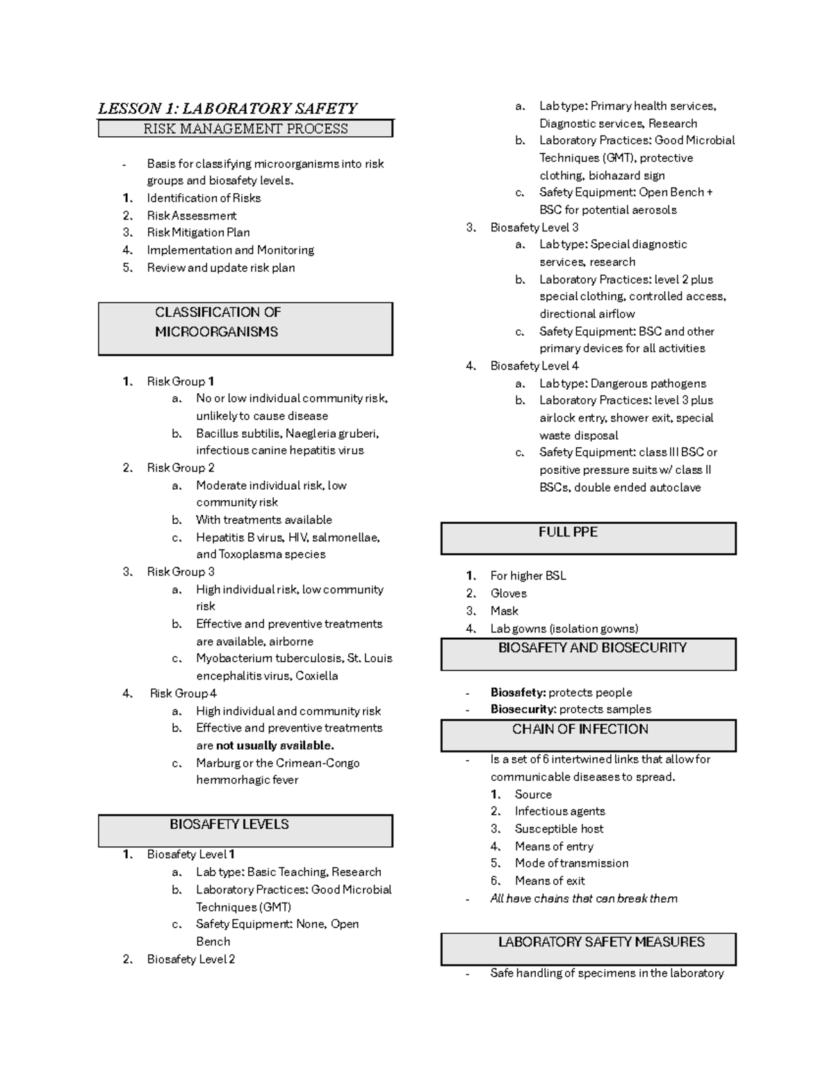 PMLS2: Lesson 1 - Laboratory Safety & Risk Management Process - Studocu