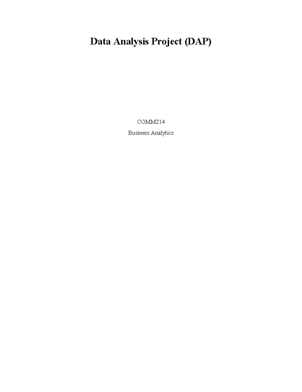 Data analysis project (DAP) for COMM214: Business analytics 2025 - Studocu
