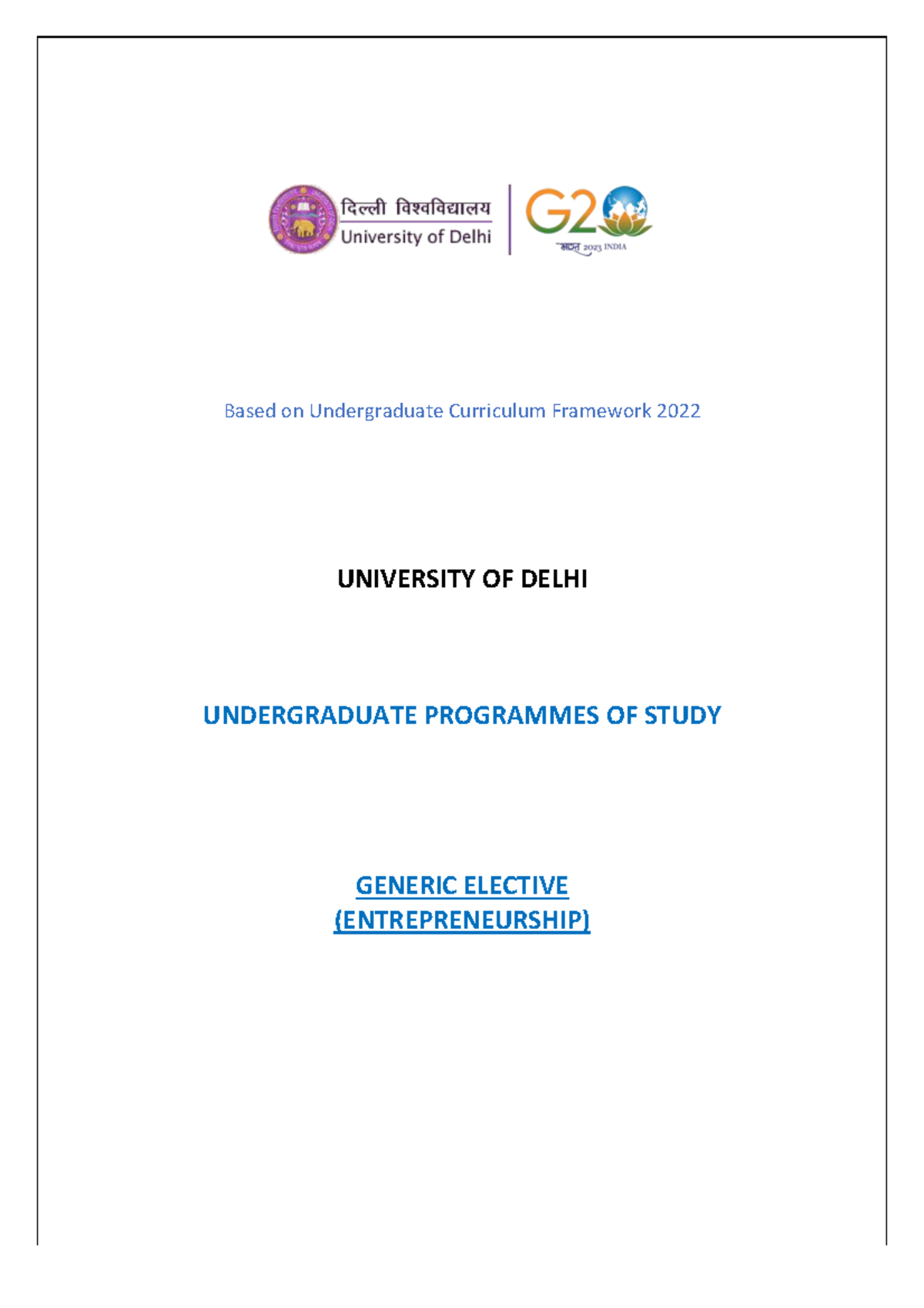 UGCF 2022 GE Entrepreneurship Course Syllabus and Key Topics - Studocu