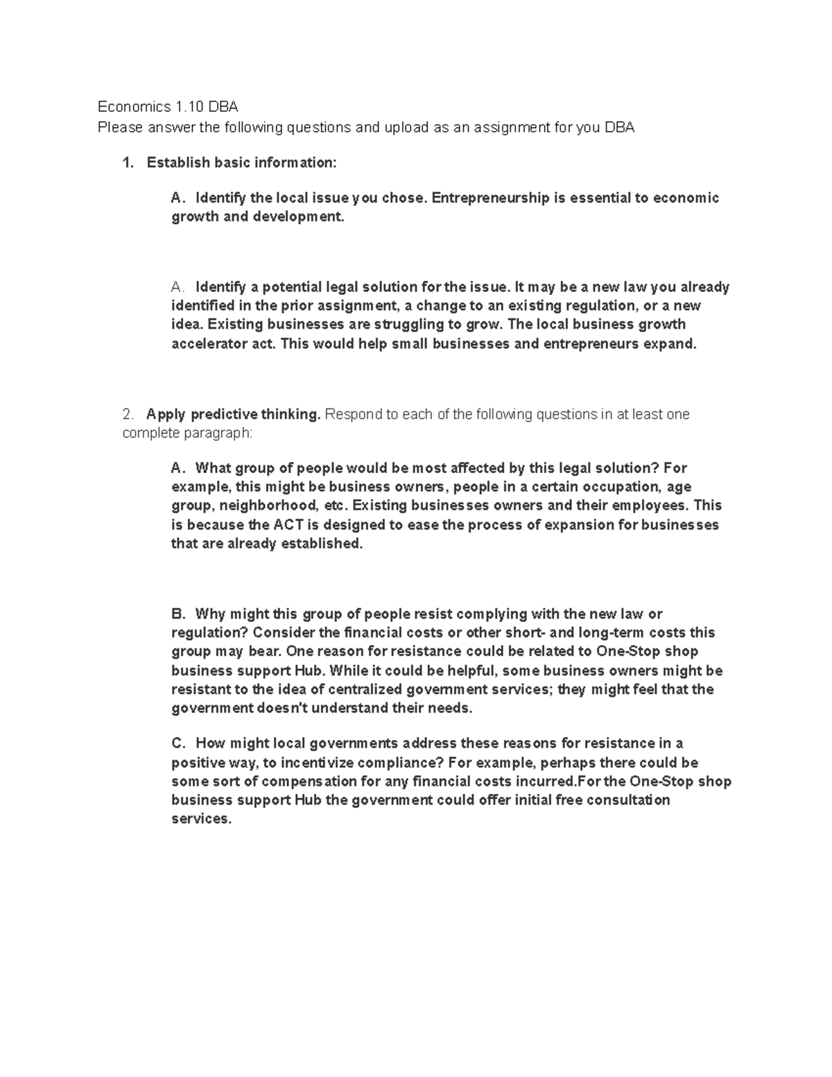 Economics 1.10 DBA: Local Business Growth Solutions and Challenges ...