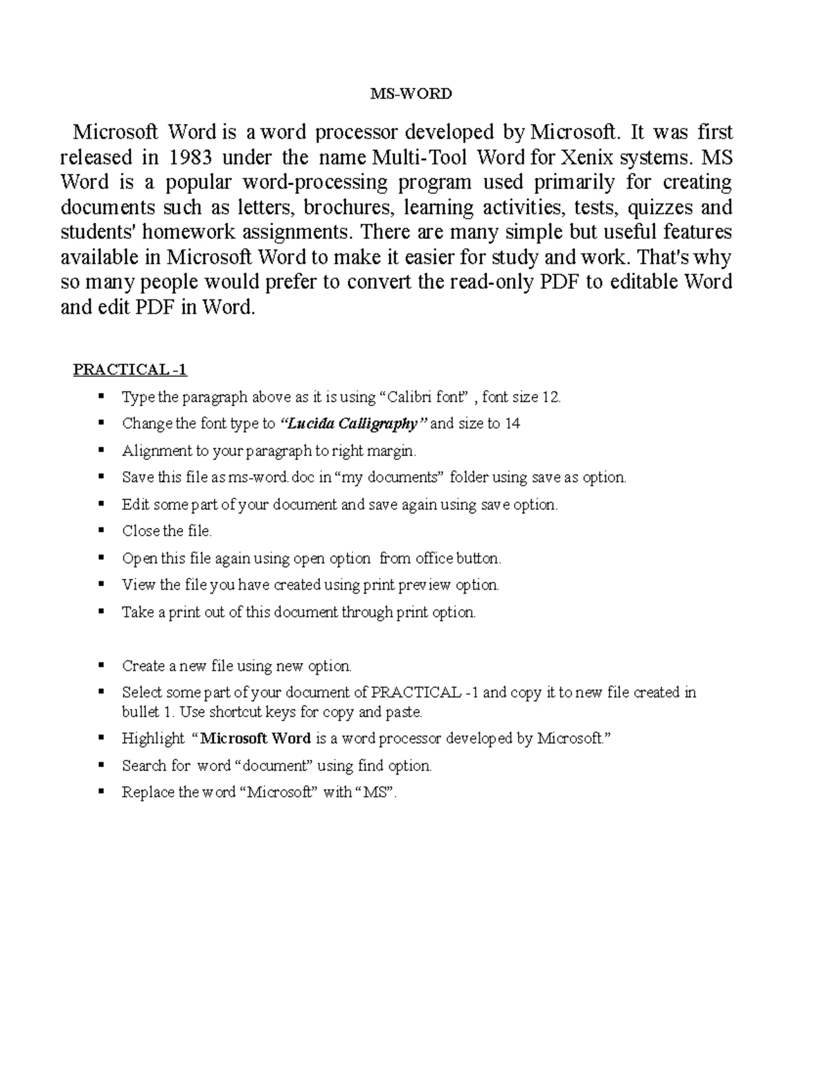 Ms Word Practical Assignment Pdf - MS-WORD Microsoft Word is a word ...