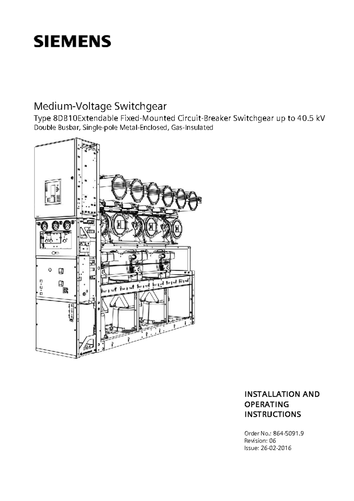 INSTALLATION AND OPERATING INSTRUCTIONS FOR SWITCHGEAR 8DB10 - Studocu
