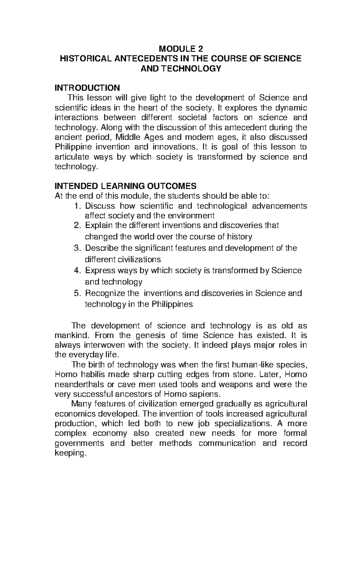 STS 2: Historical Antecedents in Science and Technology Module - Studocu