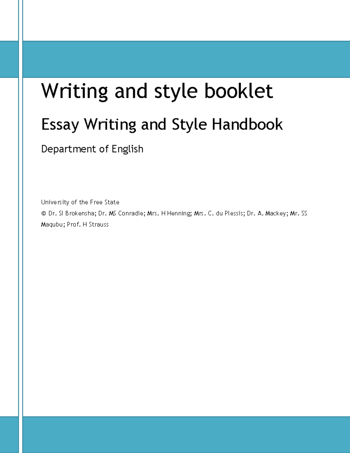 2021 ENGL1514 UNIT 1 Essay Writing & Style Handbook - Studocu