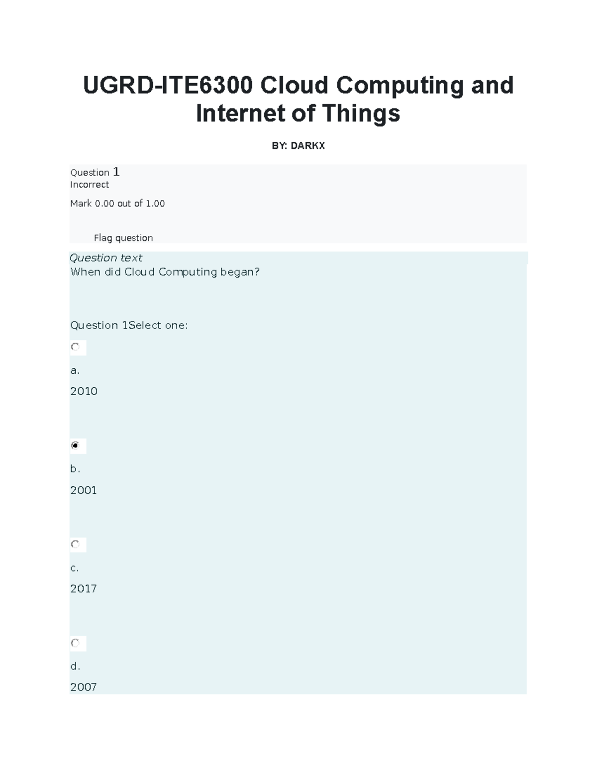 UGRD-ITE6300 Cloud Computing & IoT Quiz Answers and Analysis - Studocu