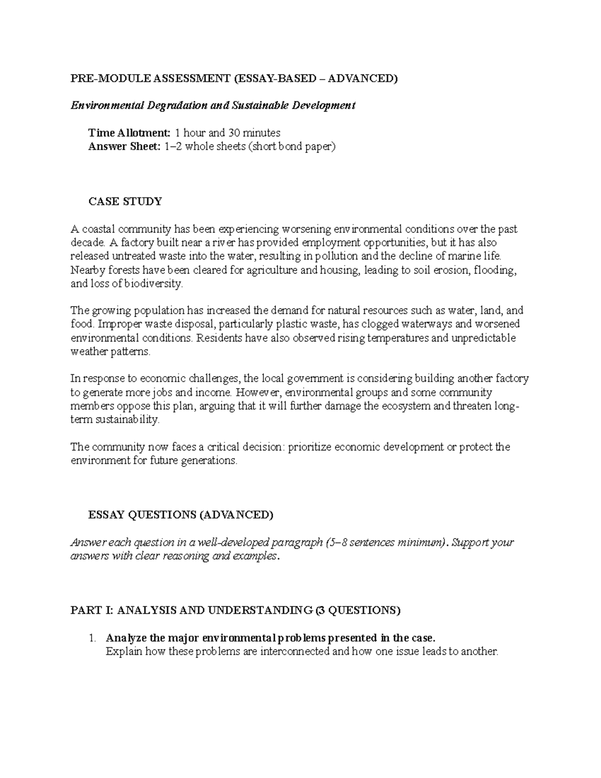 CASE STUDY: Environmental Degradation & Sustainable Dev. (ADVANCED ...