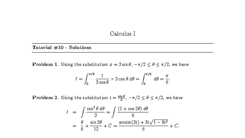 Calculus I - Tutorial Solutions for Problems 1-19 - Studocu