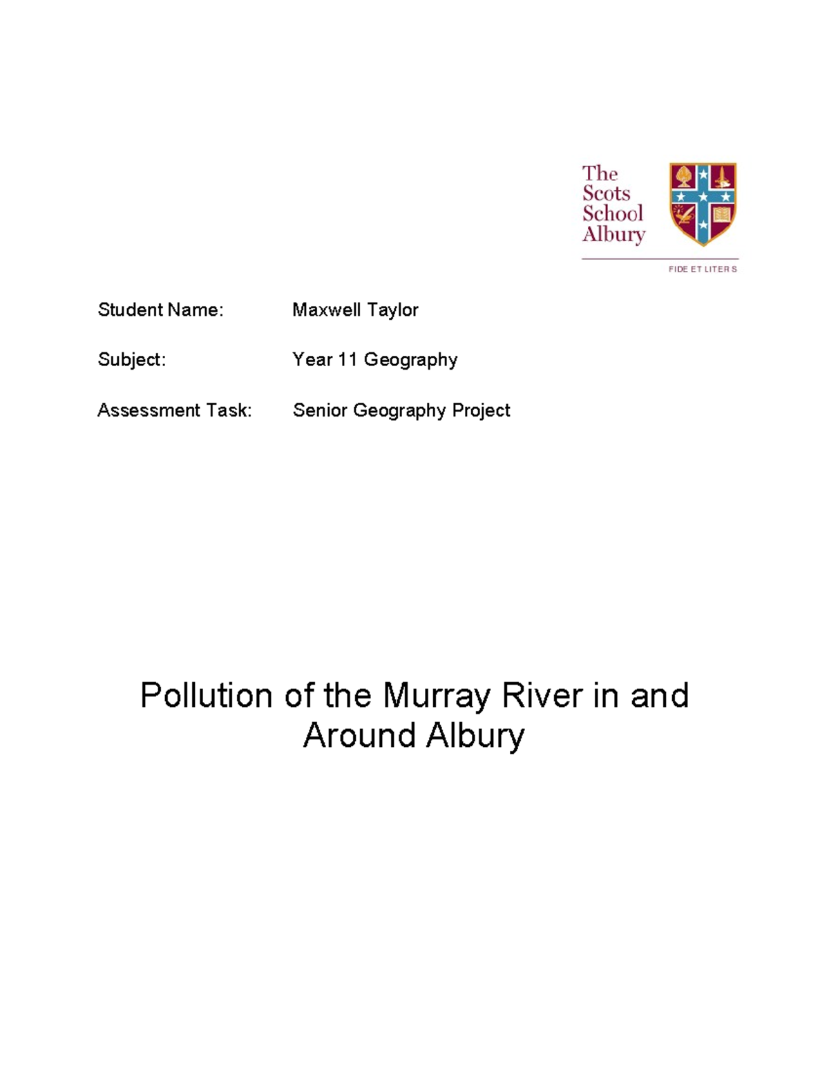 SGP Year 11 Geography Project: Pollution Impact on the Murray River ...