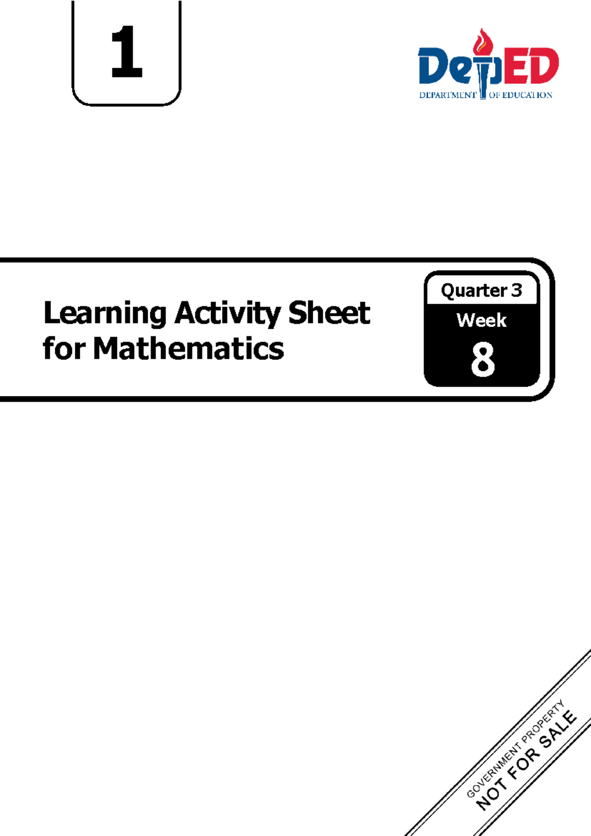 LAS Math 1 Q3 Wk 8: Learning Activity Sheet for Teachers - Studocu