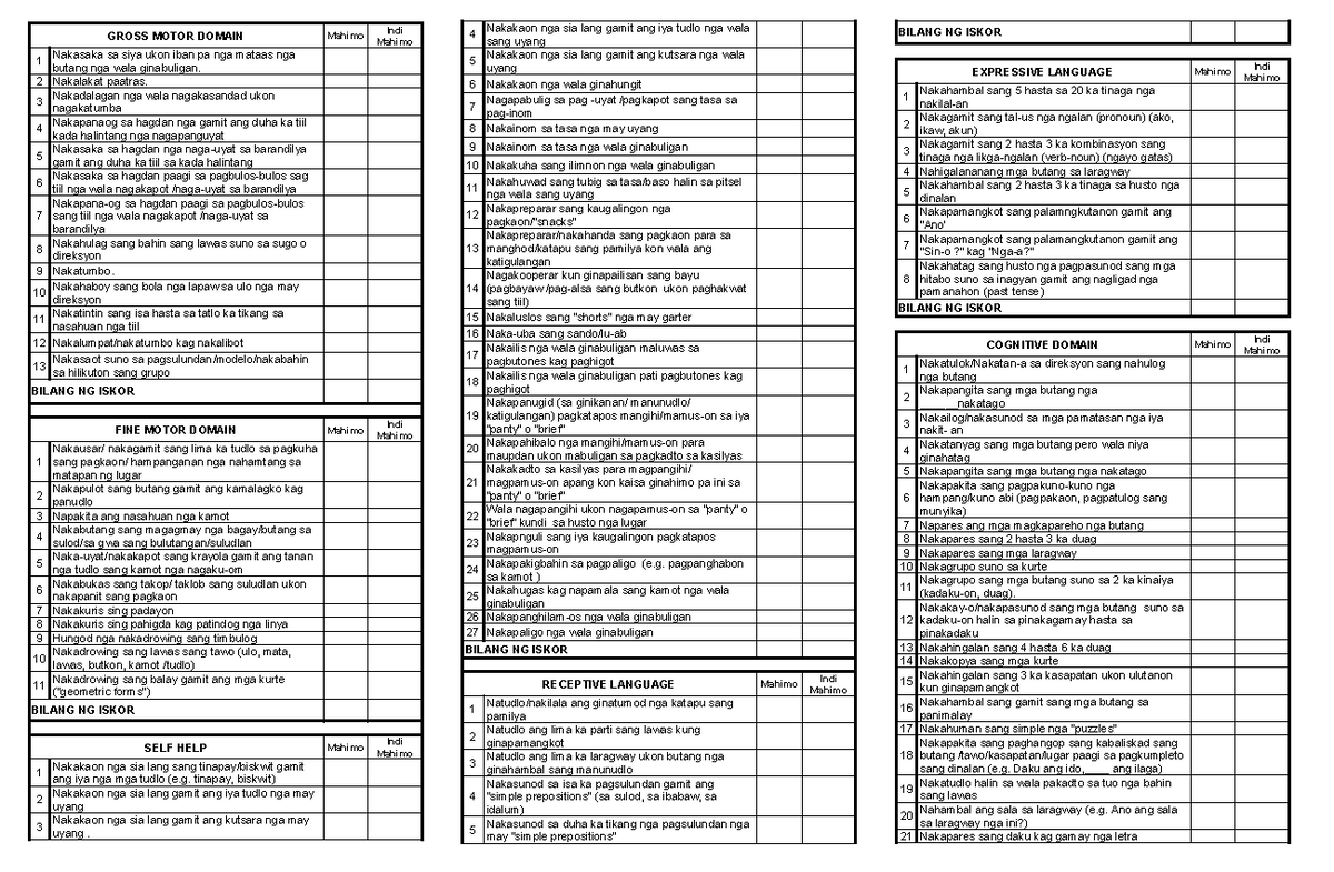 Early Childhood Development (ECD) Checklist for Growth Assessment - Studocu