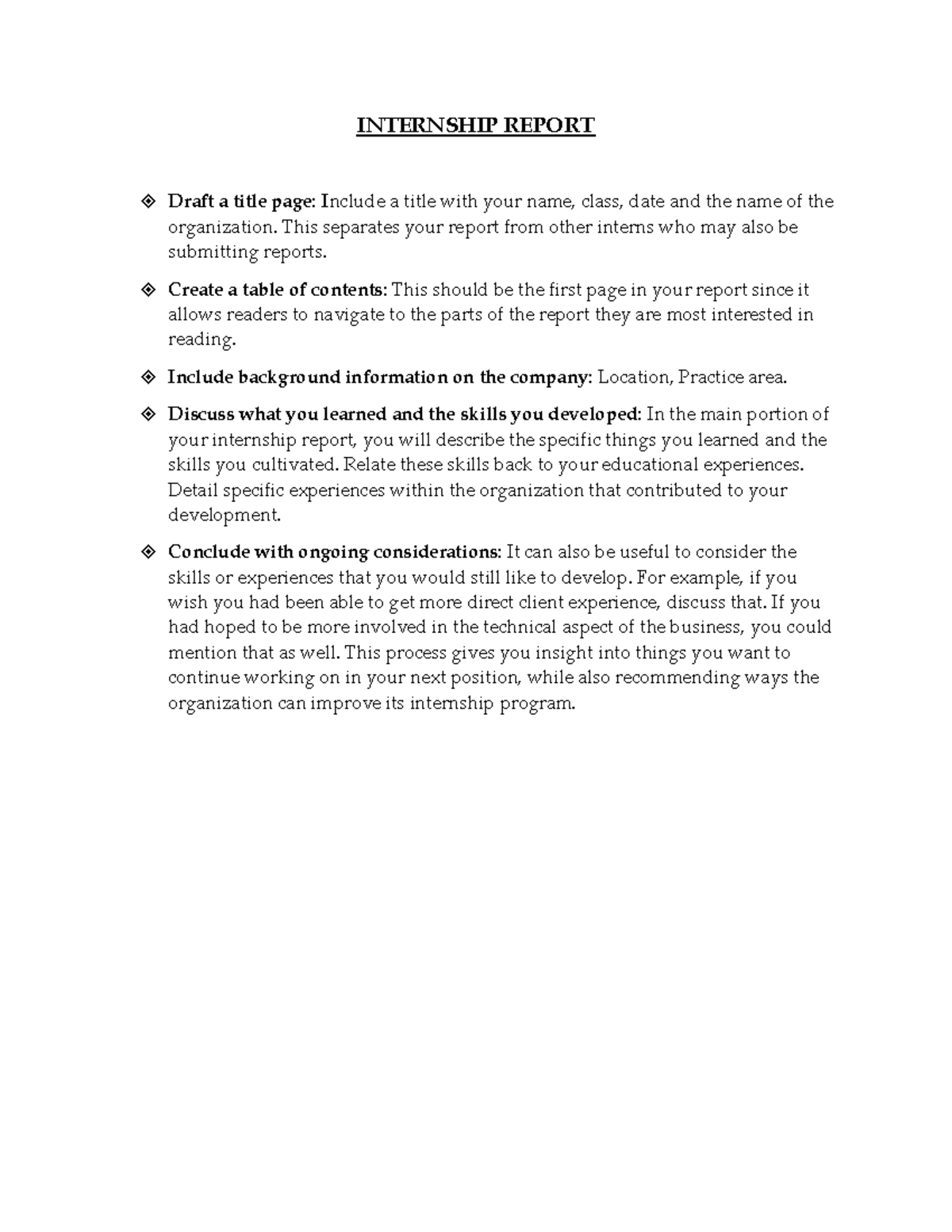 Internship Report Format Guide: Drafting Essentials - Studocu