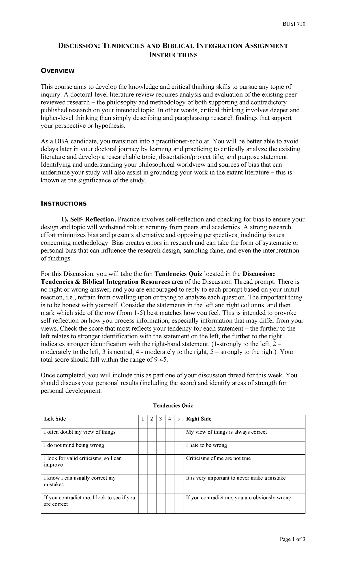 BUSI 710 DISCUSSION: TENDENCIES & BIBLICAL INTEGRATION ASSIGNMENT - Studocu