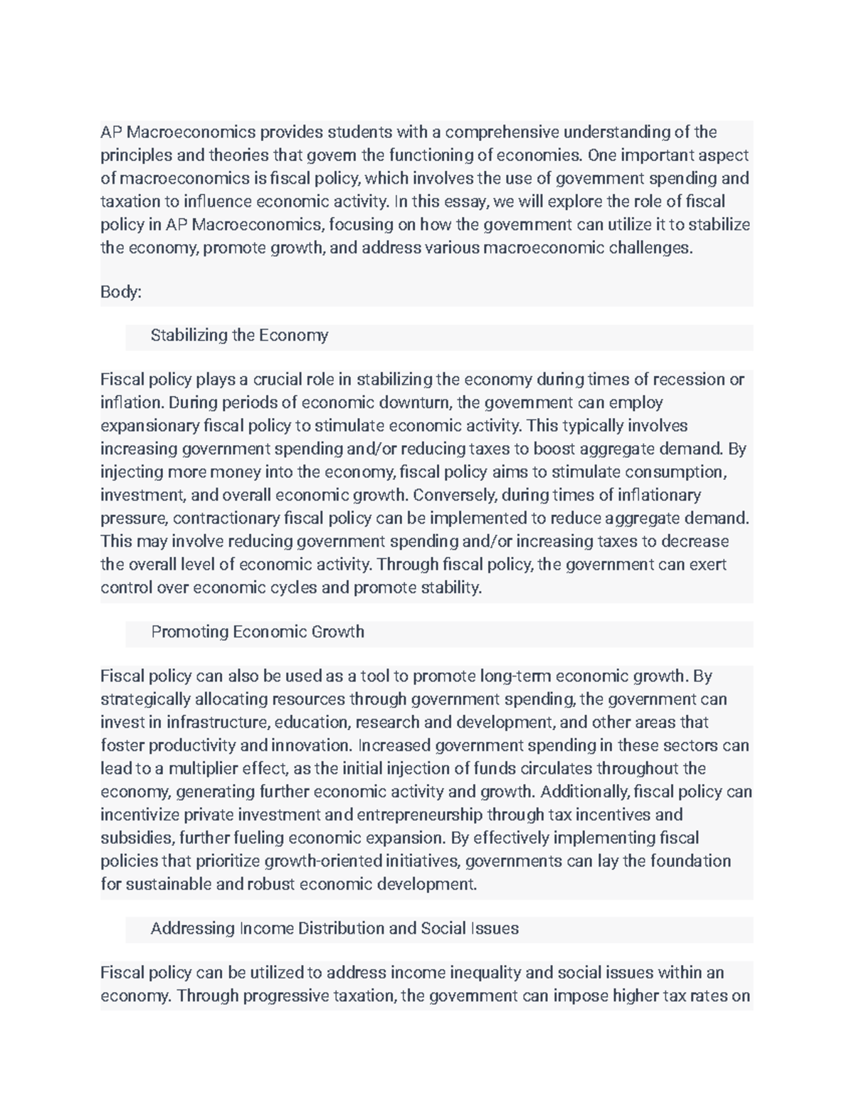 The Impact of Fiscal Policy on Economic Stability in AP Macro - Studocu