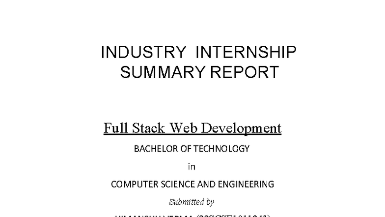 Full Stack Web Development Internship Summary Report (B.Tech CSE) - Studocu