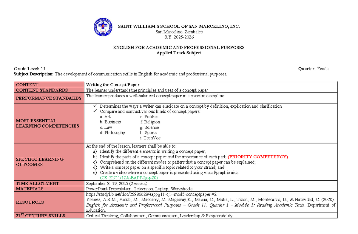 EAPP 11 Week 3-4 Concept Paper Writing Guide - Studocu