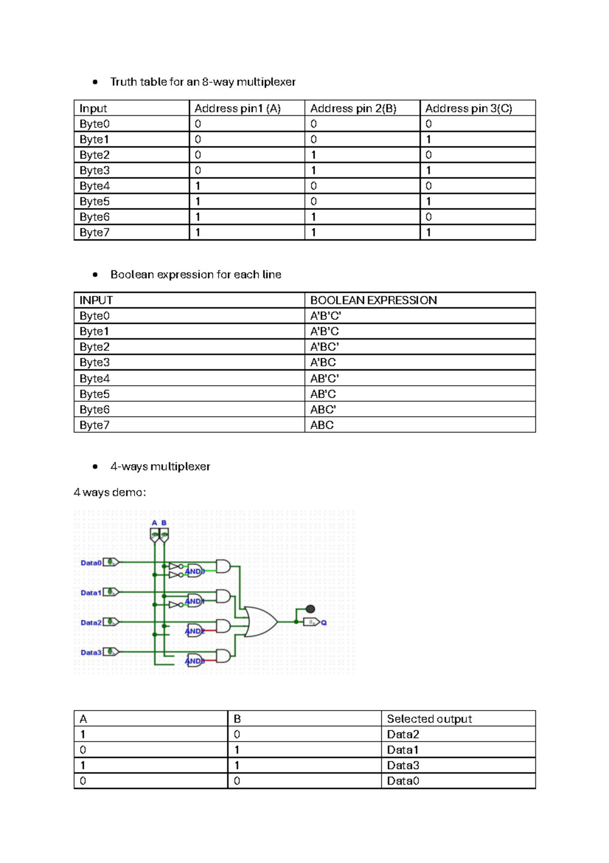 Lab 2: Truth Table for Multiplexer Inputs and Outputs - Studocu