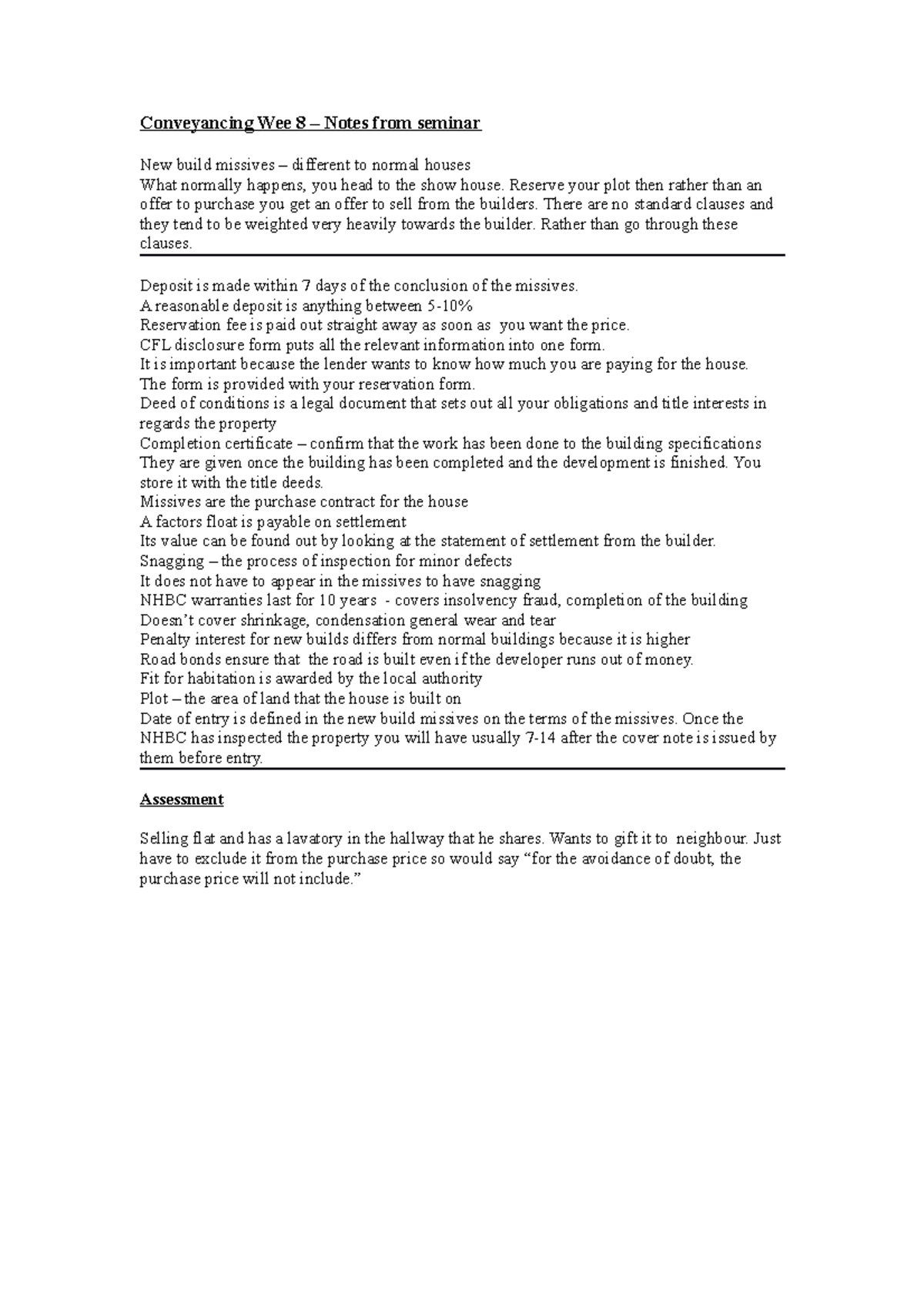 Conveyancing Wee 8 – Notes from seminar - Conveyancing Wee 8 – Notes ...
