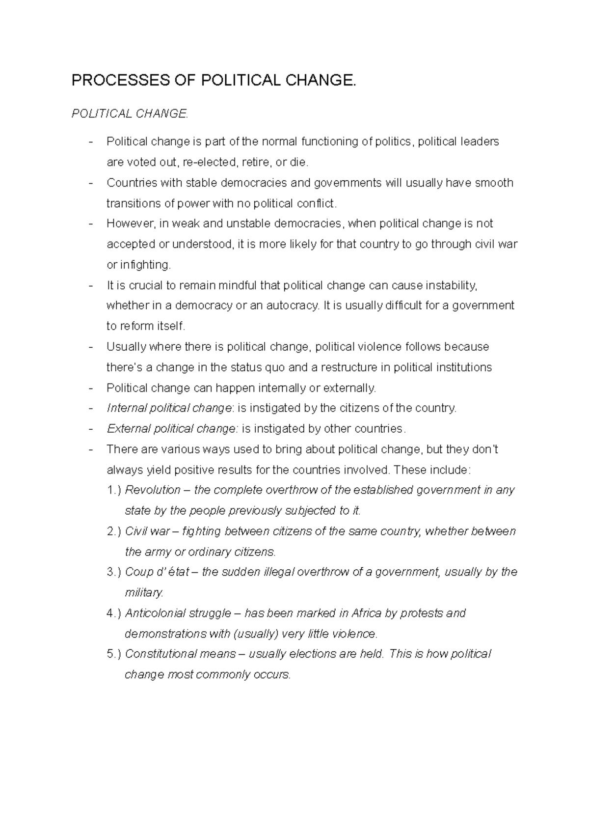 Processes OF Political Change - PROCESSES OF POLITICAL CHANGE ...