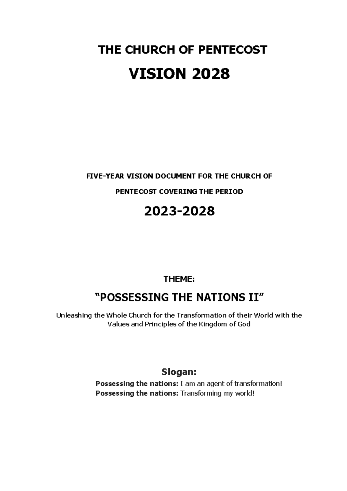 Vision 2028 Five Year Strategy For The Church Of Pentecost 2023 2028 